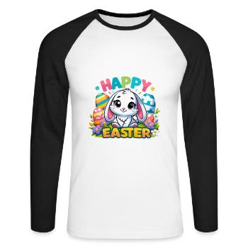 Happy Easter - Easter Bunny Illustration - Unisex Long Sleeve Baseball T-Shirt - white/black - Front - Nik (191cm)