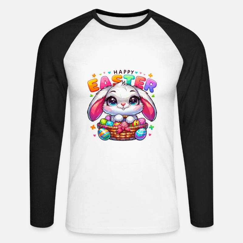 Happy Easter - Easter Bunny Illustration - Unisex Long Sleeve Baseball T-Shirt - white/black