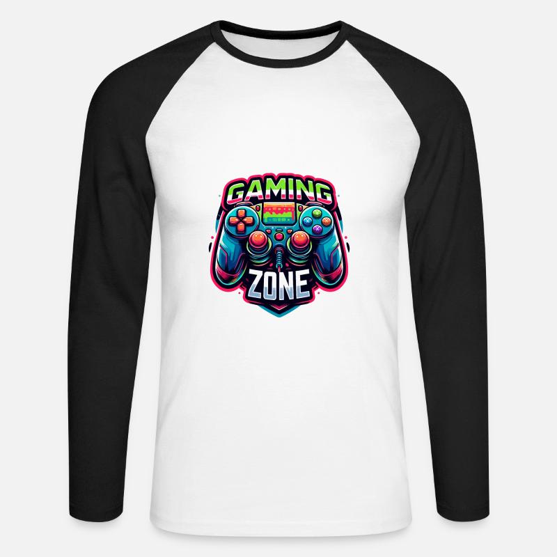 Gaming Zone - Controller Illustration - Unisex Baseballshirt langarm - Weiß/Schwarz
