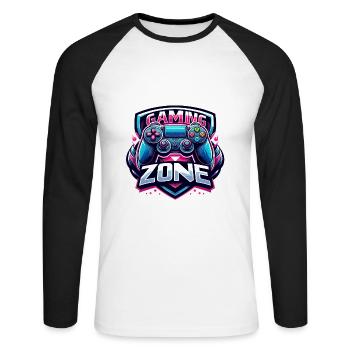 Gaming Zone - Controller Illustration - Unisex Baseballshirt langarm - Weiß/Schwarz - Vorne - Nik (191cm)