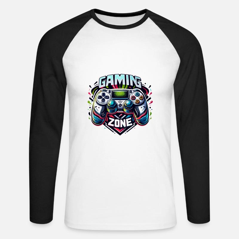 Gaming Zone - Controller Illustration - Unisex Long Sleeve Baseball T-Shirt - white/black