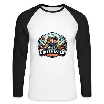 GrillMaster - Grill Illustration - Unisex Baseballshirt langarm - Weiß/Schwarz - Vorne - Nik (191cm)