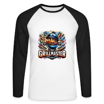 GrillMaster - Illustration de gril - T-shirt baseball manches longues Homme - blanc/noir - Devant - Nik (191cm)