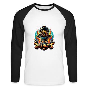 GrillMaster - Illustration de gril - T-shirt baseball manches longues Homme - blanc/noir - Devant - Nik (191cm)