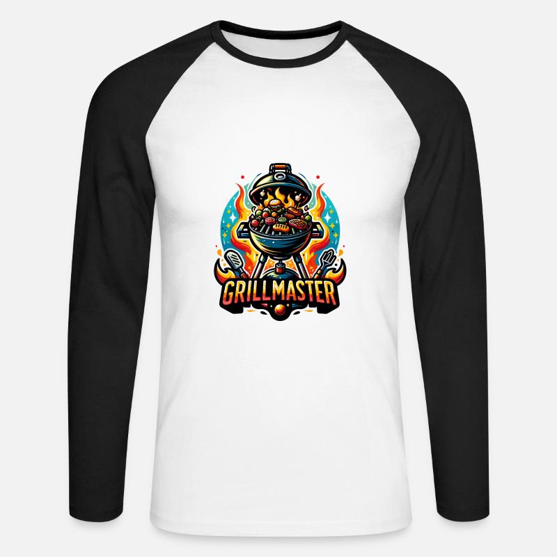 GrillMaster - Grill Illustration - Unisex Baseballshirt langarm - Weiß/Schwarz