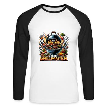 GrillMaster - Illustration de gril - T-shirt baseball manches longues Homme - blanc/noir - Devant - Nik (191cm)