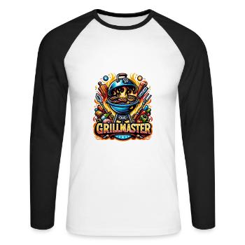 GrillMaster - Illustration de gril - T-shirt baseball manches longues Homme - blanc/noir - Devant - Nik (191cm)