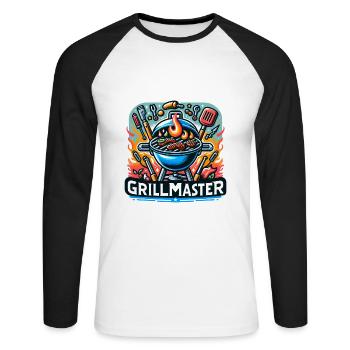 GrillMaster - Grill Illustration - Unisex Baseballshirt langarm - Weiß/Schwarz - Vorne - Nik (191cm)