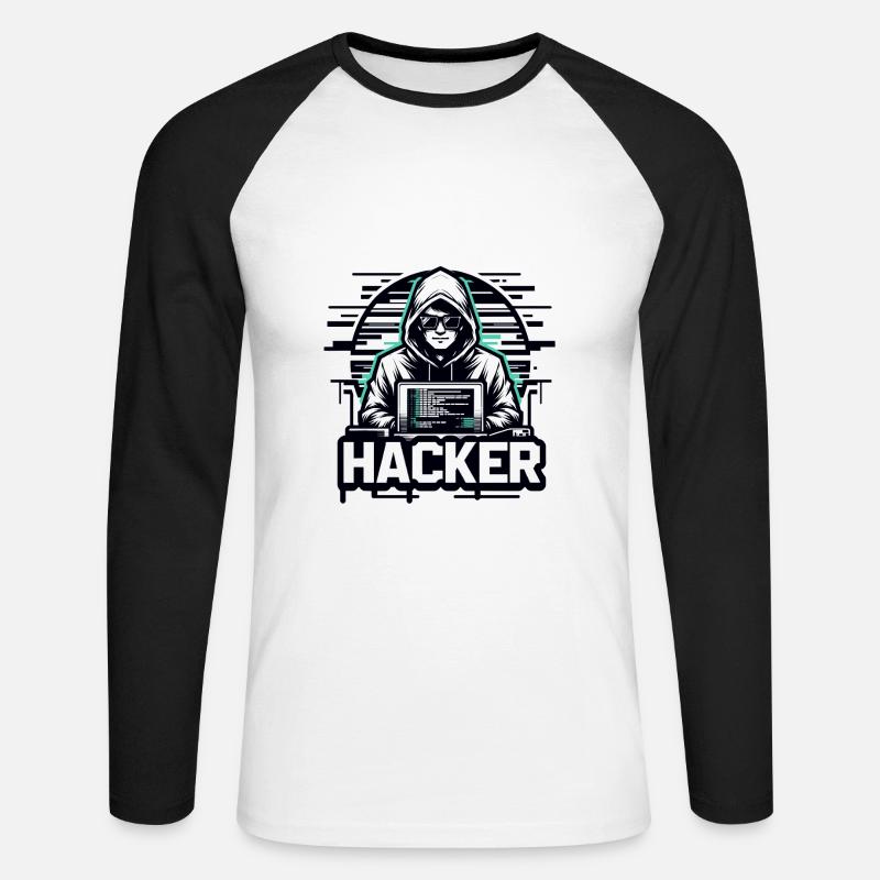 Hacker - Illustration - Unisex Baseballshirt langarm - Weiß/Schwarz