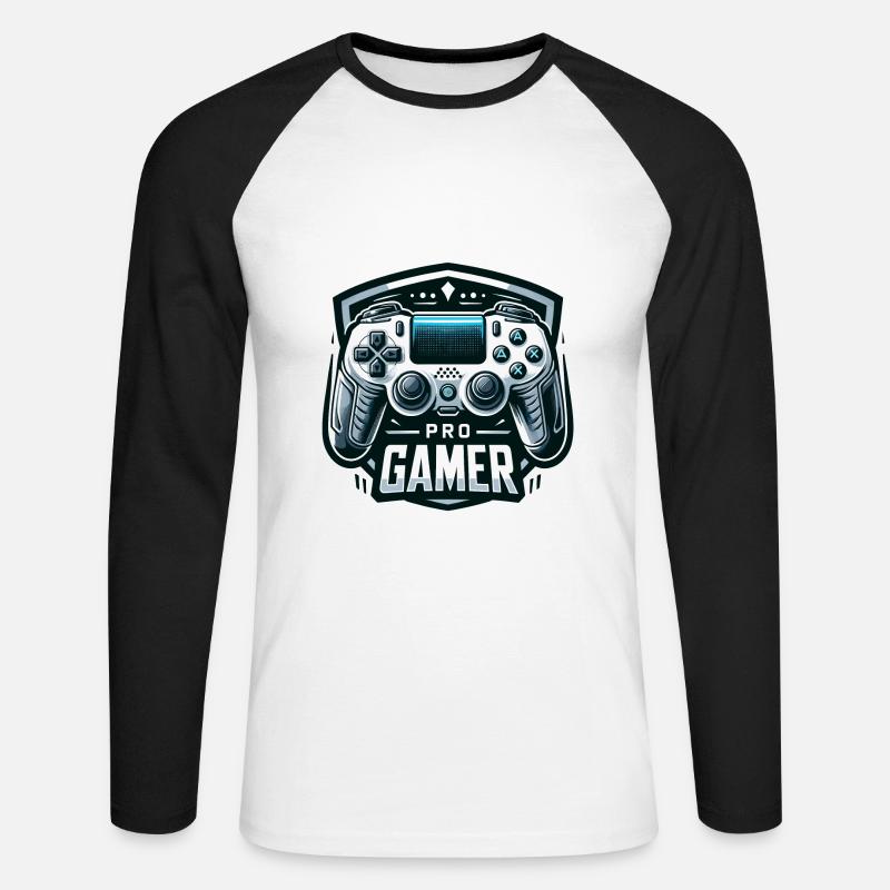 Pro Gamer - Controller Illustration - Unisex Baseballshirt langarm - Weiß/Schwarz