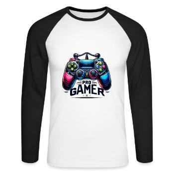 Pro Gamer - Controller Illustration - Unisex Baseballshirt langarm - Weiß/Schwarz - Vorne - Nik (191cm)