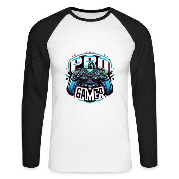Pro Gamer - Controller Illustration - Unisex Baseballshirt langarm - Weiß/Schwarz - Vorne - Nik (191cm)