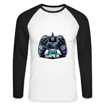 Pro Gamer - Controller Illustration - Unisex Baseballshirt langarm - Weiß/Schwarz - Vorne - Nik (191cm)