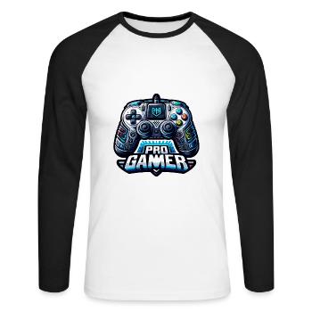 Pro Gamer - Controller Illustration - Unisex Baseballshirt langarm - Weiß/Schwarz - Vorne - Nik (191cm)