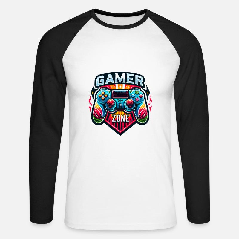 Gamer Zone - Controller Illustration - Unisex Baseballshirt langarm - Weiß/Schwarz