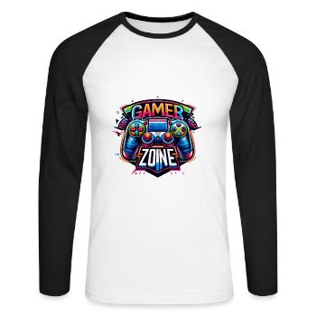 Gamer Zone - Controller Illustration - Unisex Baseballshirt langarm - Weiß/Schwarz - Vorne - Nik (191cm)