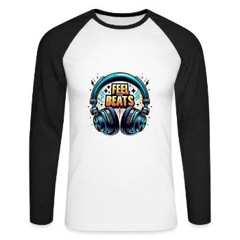 Feel the Beats - Headphones Illustration - Unisex Long Sleeve Baseball T-Shirt - white/black - Front - Nik (191cm)