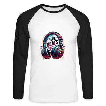 Feel the Beats - Headphones Illustration - Unisex Long Sleeve Baseball T-Shirt - white/black - Front - Nik (191cm)