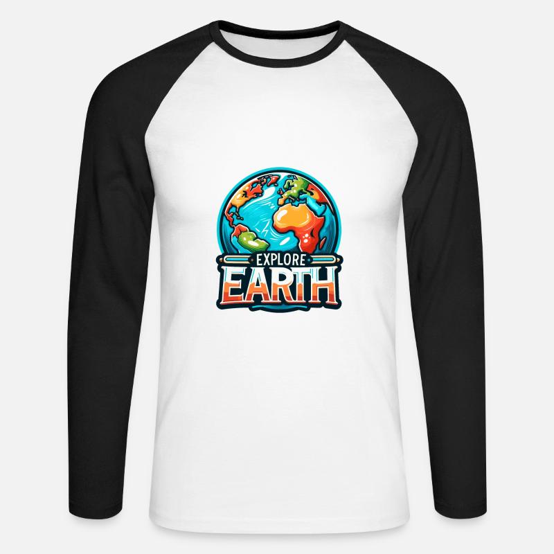 Explore Earth - Erde Illustration - Unisex Baseballshirt langarm - Weiß/Schwarz