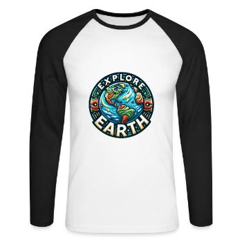 Explorez la Terre - Illustration de la Terre - T-shirt baseball manches longues Homme - blanc/noir - Devant - Nik (191cm)