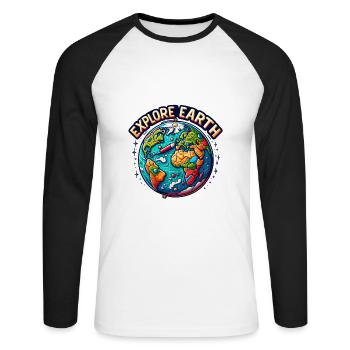 Explorez la Terre - Illustration de la Terre - T-shirt baseball manches longues Homme - blanc/noir - Devant - Nik (191cm)