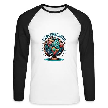 Explore Earth - Erde Illustration - Unisex Long Sleeve Baseball T-Shirt - white/black - Front - Nik (191cm)