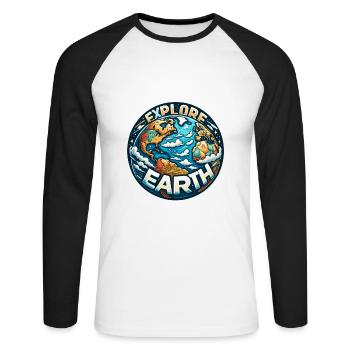 Explorez la Terre - Illustration de la Terre - T-shirt baseball manches longues Homme - blanc/noir - Devant - Nik (191cm)