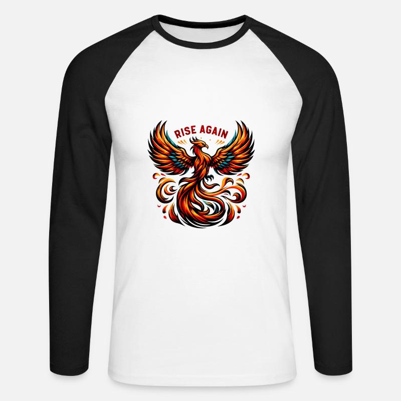Rise Again - Phönix Illustration - Unisex Baseballshirt langarm - Weiß/Schwarz