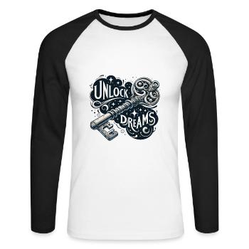 Déverrouiller les rêves - Illustration clé - T-shirt baseball manches longues Homme - blanc/noir - Devant - Nik (191cm)