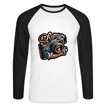 Capturer des moments - Illustration de l’appareil photo - T-shirt baseball manches longues Homme - blanc/noir - Devant - Nik (191cm)