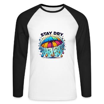 Stay Dry - Umbrella Illustration - Unisex Long Sleeve Baseball T-Shirt - white/black - Front - Nik (191cm)