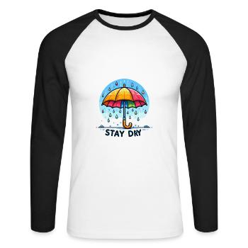 Stay Dry - Umbrella Illustration - Unisex Long Sleeve Baseball T-Shirt - white/black - Front - Nik (191cm)