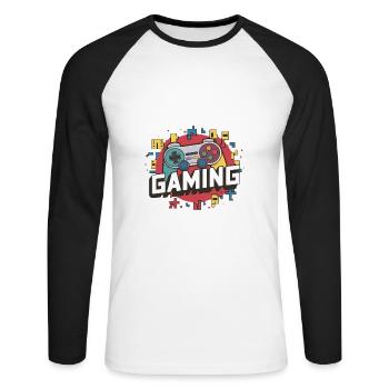 Jeux - Manettes - T-shirt baseball manches longues Homme - blanc/noir - Devant - Nik (191cm)
