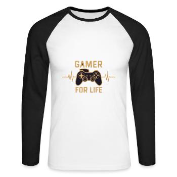 Gamer for life - Unisex Long Sleeve Baseball T-Shirt - white/black - Front - Nik (191cm)