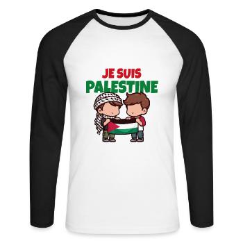 Je suis Palestine. Amis avec drapeau et Keffieh - T-shirt baseball manches longues Homme - blanc/noir - Devant - Nik (191cm)