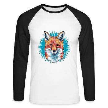 Fuchs - Illustration - Unisex Baseballshirt langarm - Weiß/Schwarz - Vorne - Nik (191cm)