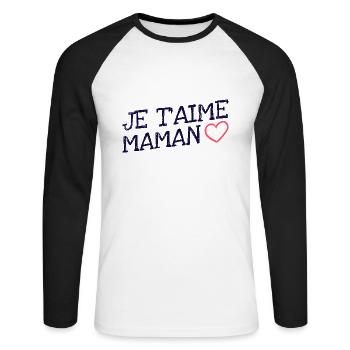 Je t'aime maman. Fête des mères - T-shirt baseball manches longues Homme - blanc/noir - Devant - Nik (191cm)
