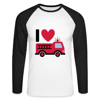 I love firefighters (Feuerwehrauto mit Leiter) - Unisex Baseballshirt langarm - Weiß/Schwarz - Vorne - Nik (191cm)