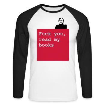 Read my books - Unisex Long Sleeve Baseball T-Shirt - white/black - Front - Nik (191cm)