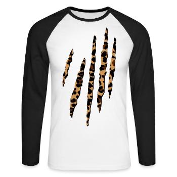 Leopardenfell Muster Kratzer Wildlife Safari 3D - Unisex Baseballshirt langarm - Weiß/Schwarz - Vorne - Nik (191cm)