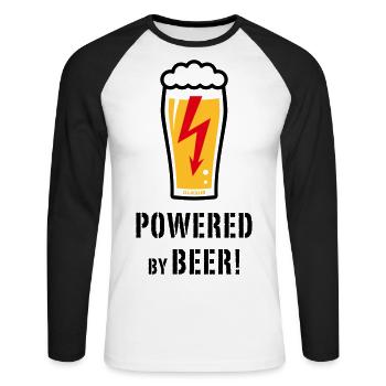 Powered By Beer! (Bier / Blitz / POS) - Unisex Baseballshirt langarm - Weiß/Schwarz - Vorne - Nik (191cm)