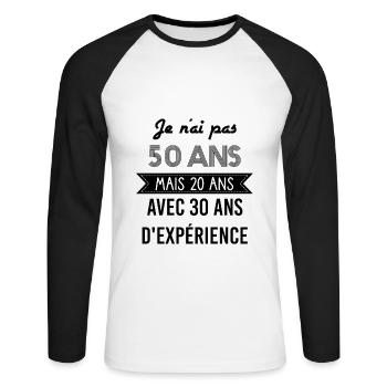 Cadeau anniversaire 50 ans - T-shirt baseball manches longues Homme - blanc/noir - Devant - Nik (191cm)