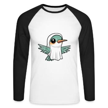 Hummingbird Bird Halloween Funny Ghost - Unisex Long Sleeve Baseball T-Shirt - white/black - Front - Nik (191cm)