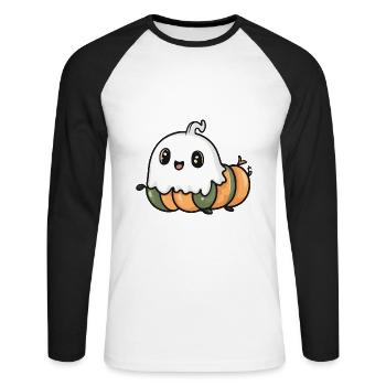 Ver Halloween Drôle Fantôme - T-shirt baseball manches longues Homme - blanc/noir - Devant - Nik (191cm)