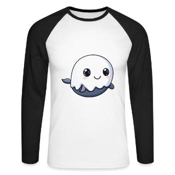 Wal Halloween Lustig Geist - Unisex Baseballshirt langarm - Weiß/Schwarz - Vorne - Nik (191cm)