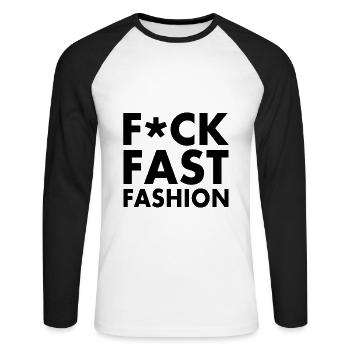 Fuck fast fashion - T-shirt baseball manches longues Homme - blanc/noir - Devant - Nik (191cm)