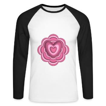 Rosa Herz mit Blume, eine lieb Überraschung. - Unisex Baseballshirt langarm - Weiß/Schwarz - Vorne - Nik (191cm)
