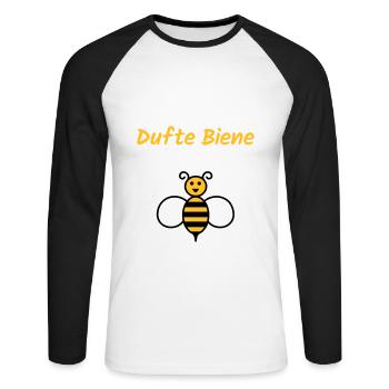 ★ Designfarben änderbar ★ Dufte Biene - Unisex Baseballshirt langarm - Weiß/Schwarz - Vorne - Nik (191cm)
