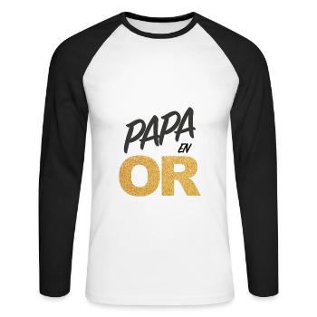 Papa in Gold - Unisex Baseballshirt langarm - Weiß/Schwarz - Vorne - Nik (191cm)