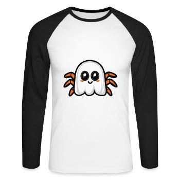 Tarentule Halloween Drôle Fantôme - T-shirt baseball manches longues Homme - blanc/noir - Devant - Nik (191cm)